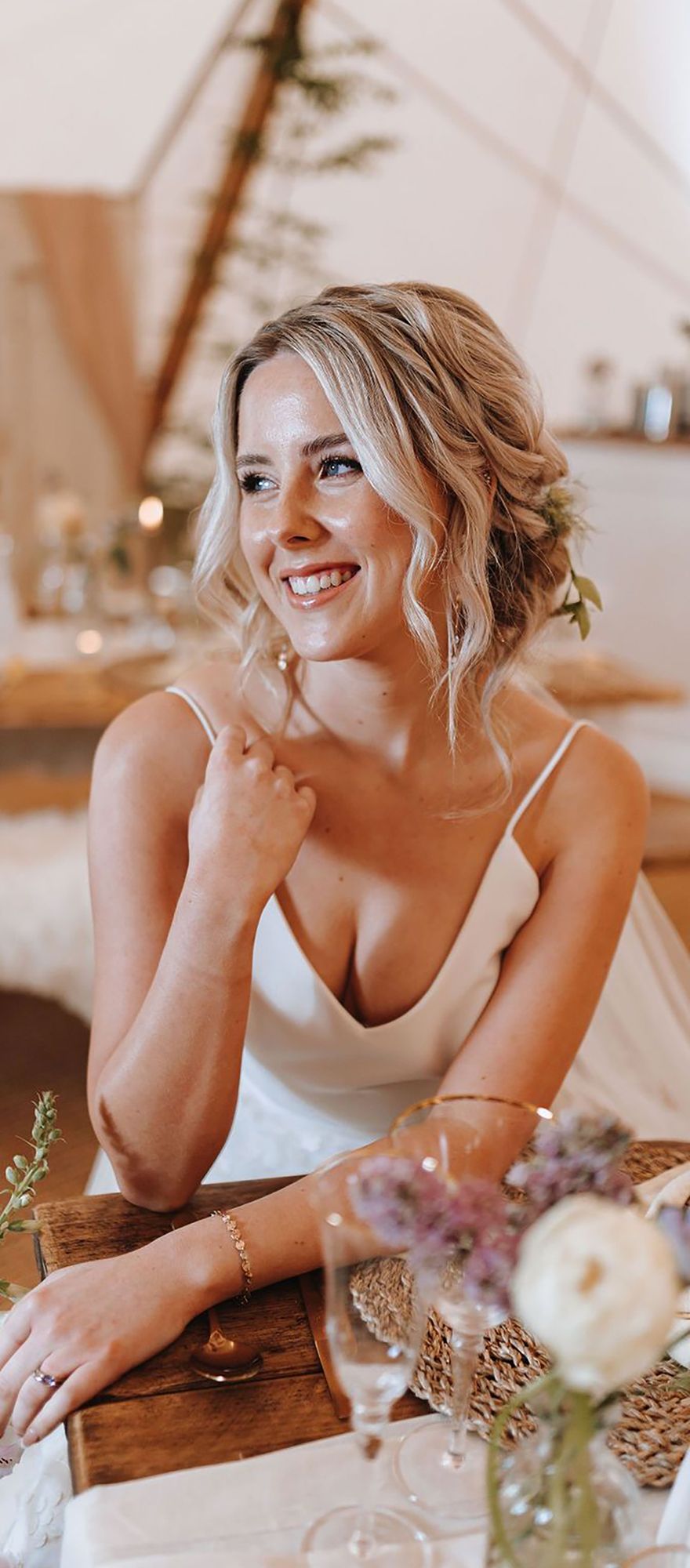Bride with natural glowy wedding makeup and clear bridal skin