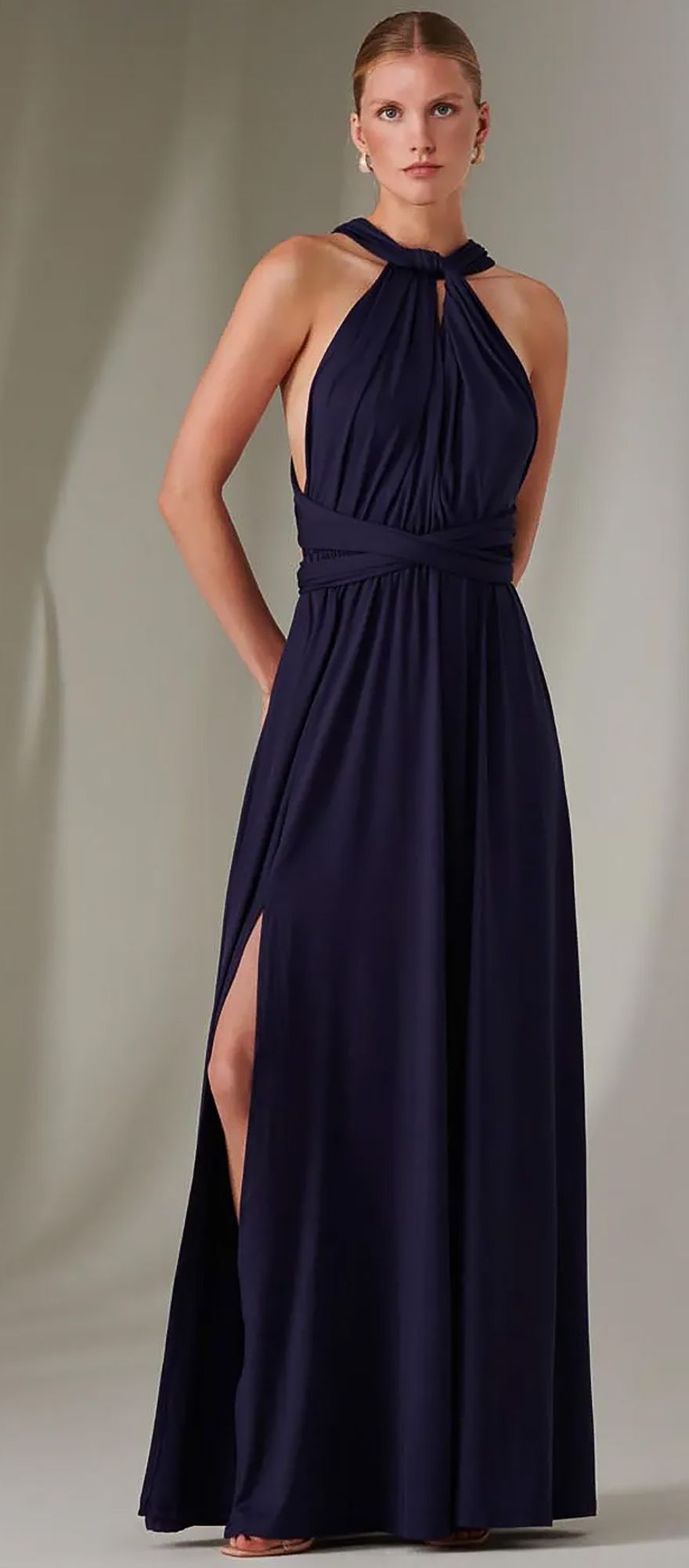 navy blue halter neck maxi multiway bridesmaid dress