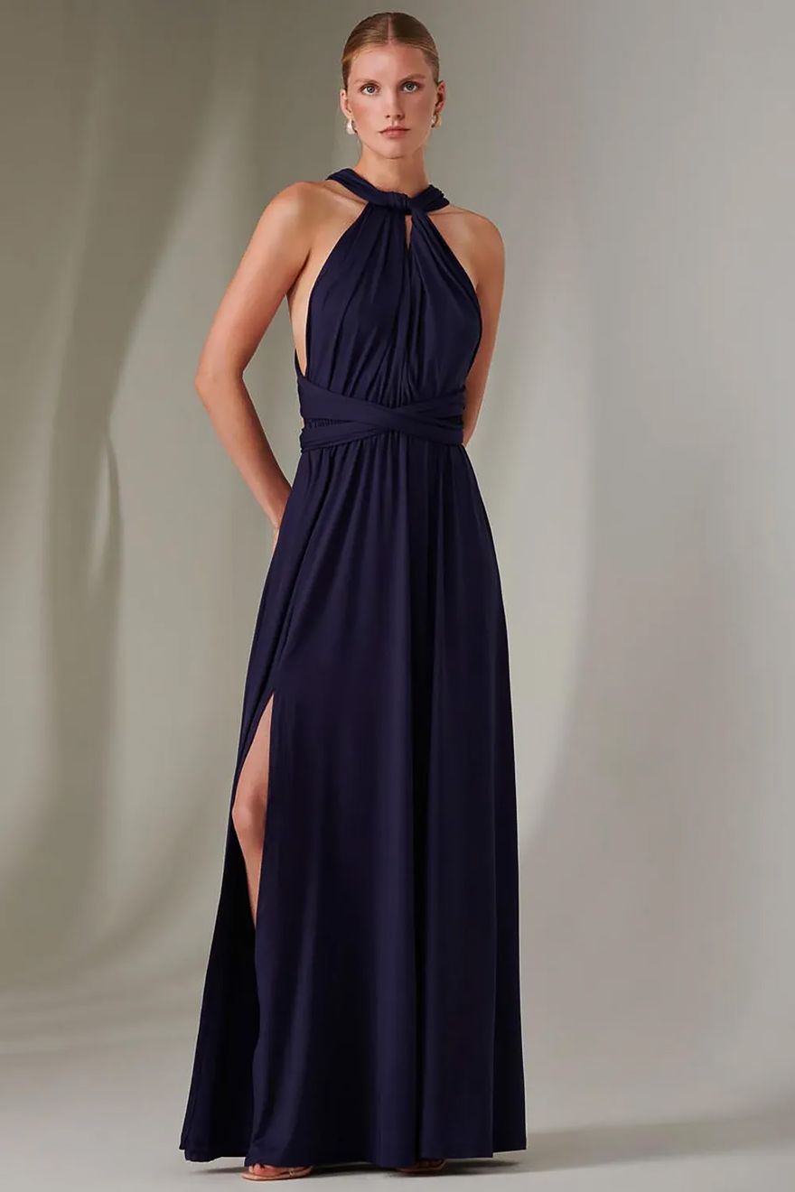 navy blue halter neck maxi multiway bridesmaid dress