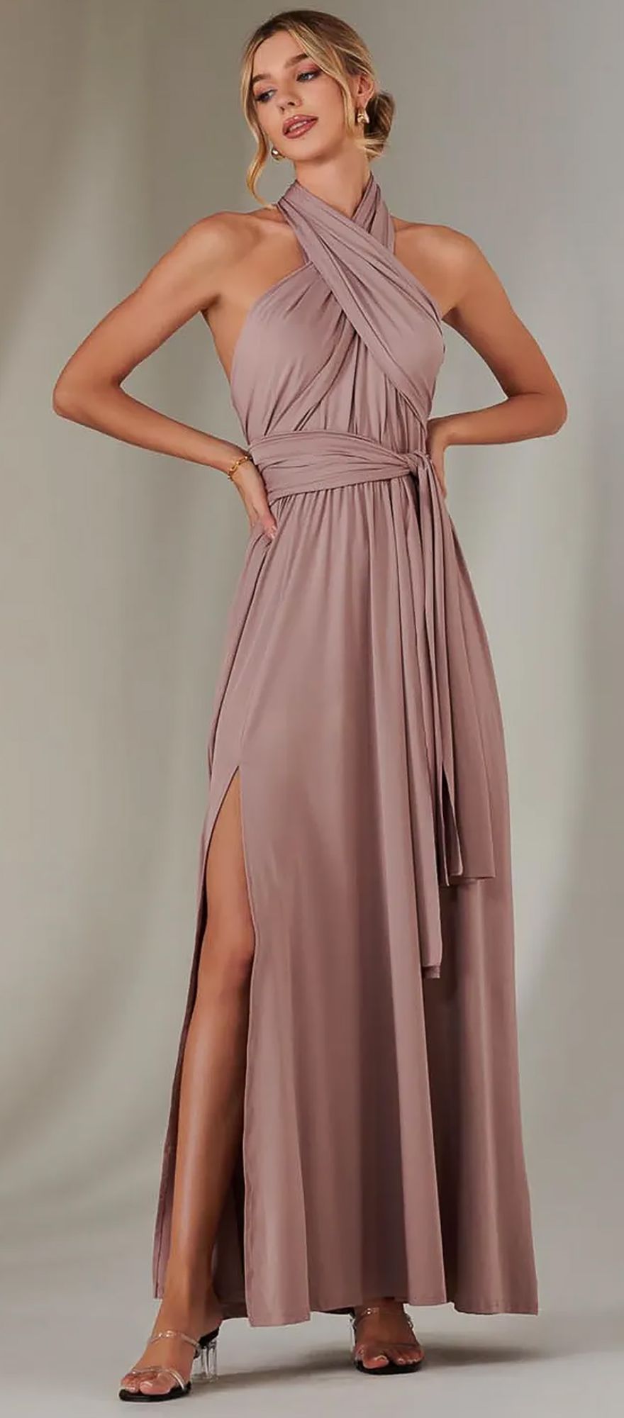 dusty pink halterneck multiway bridesmaid dress