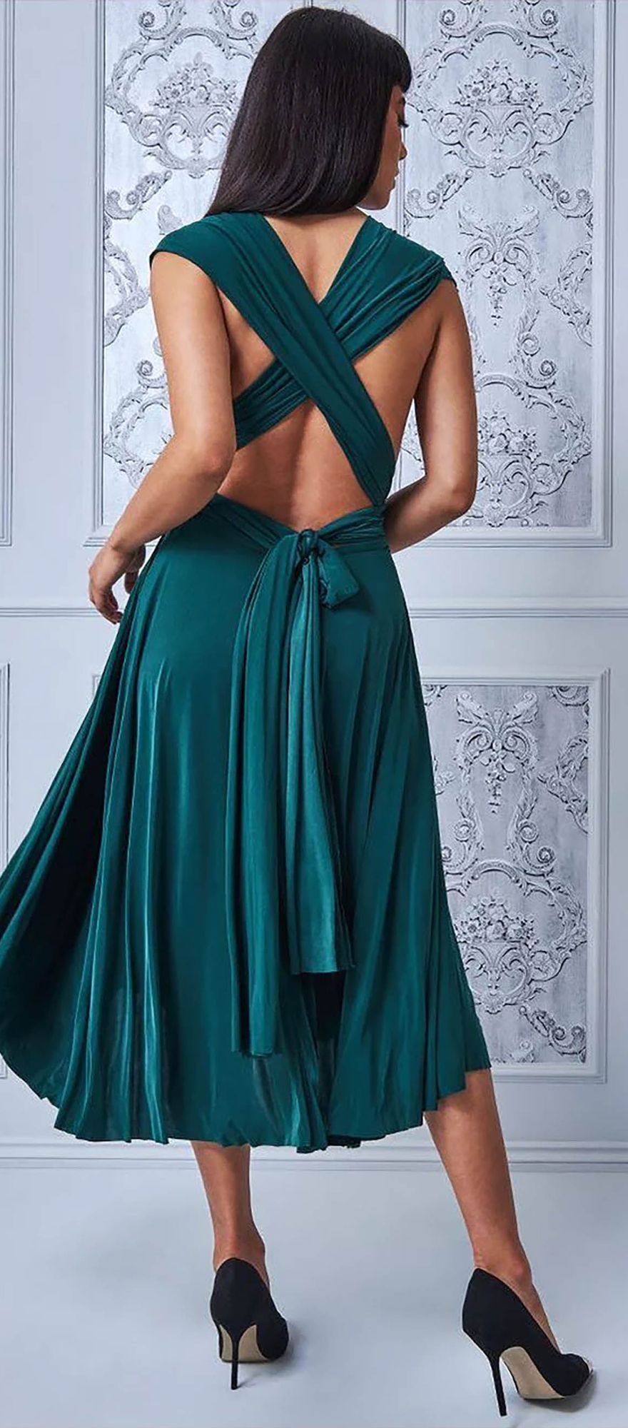 green midi multiway bridesmaid with open back from goddiva