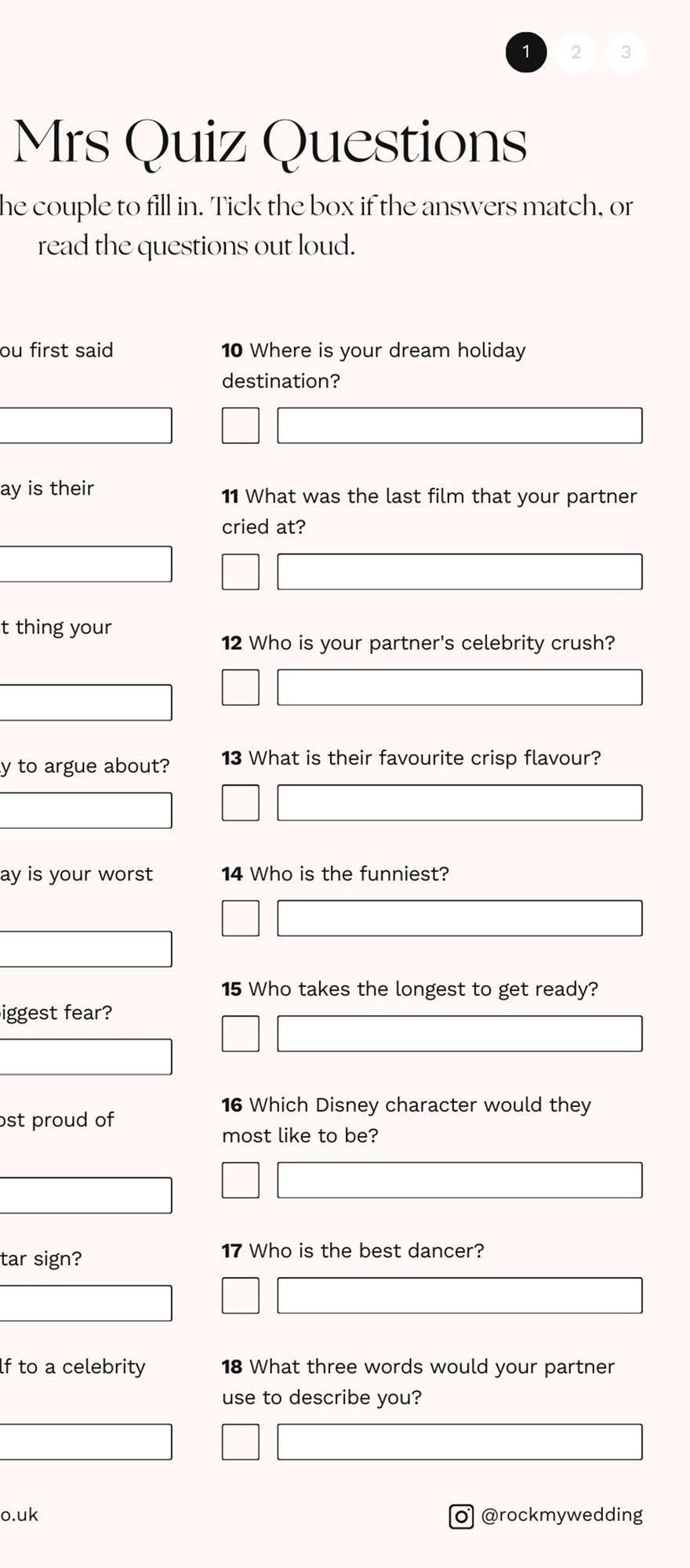 Mr & Mrs Quiz Questions - 1