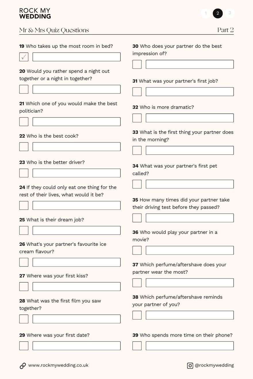 Mr & Mrs Quiz Questions - 2