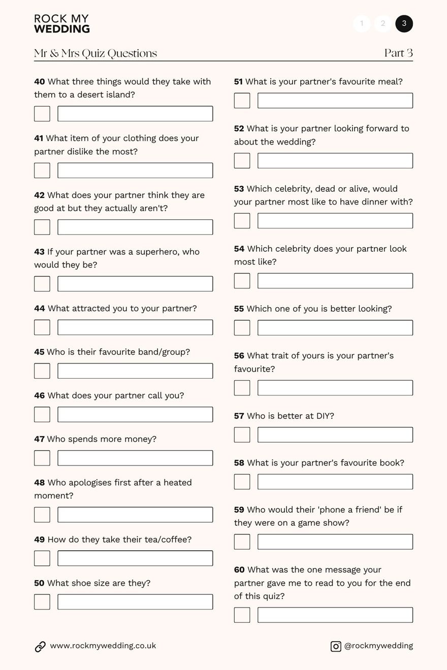 Mr & Mrs Quiz Questions - 3