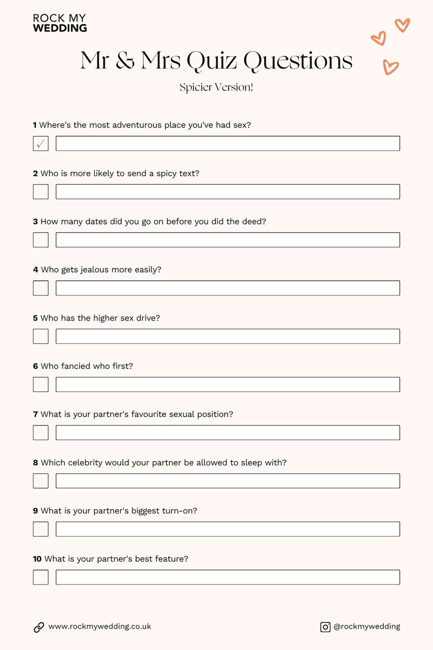 Mr & Mrs Quiz Questions - Spicier version