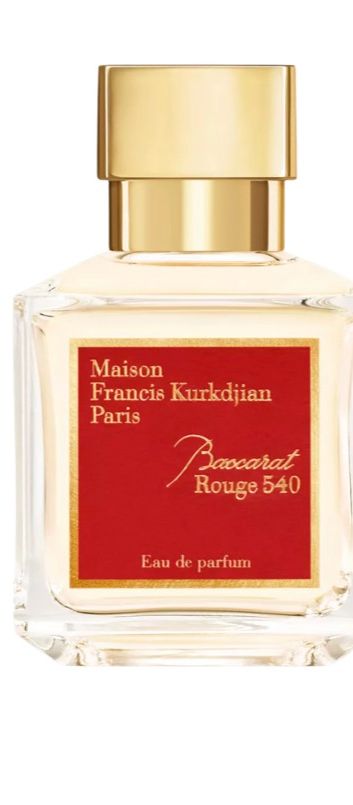Maison Francis Kurkdjian Baccarat Rouge 540 Eau de Parfum in its signature clear glass bottle with red and gold accents – an iconic luxury wedding perfume for modern brides.