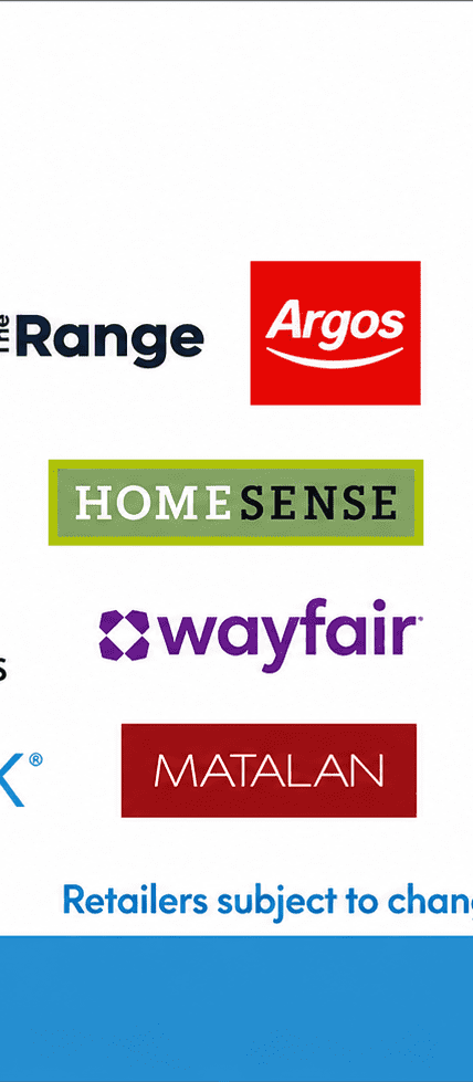One4all Home & Garden Favourites gift card featuring logos of popular home and garden retailers, including IKEA, Currys, Bloom & Wild, Argos, M&S, Habitat, Homesense, TK Maxx, Robert Dyas, Wayfair, Primark, Matalan, Dobbies, Lakeland, and more