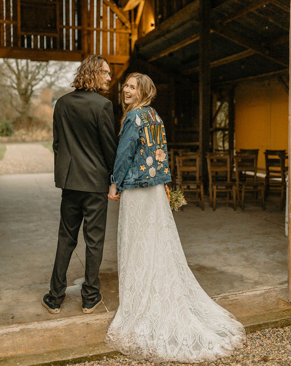 Embroidered Denim Jacket and Mulled Cider at Nancarrow Wedding