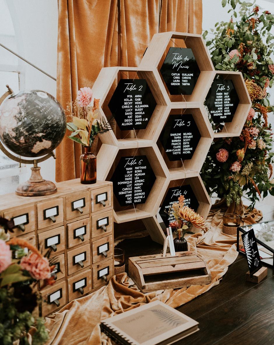 Black Wedding Decor & Autumnal Flowers at French Chateau Wedding
