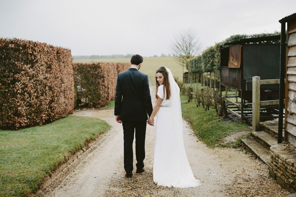 Bridesmaids In Cornflower Blue For Winter Wedding At Cripps Barn