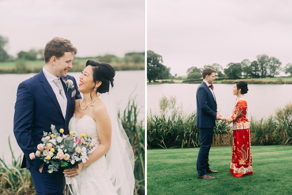 Chinese Wedding Dress And Classic White Bridal Gown For A Fusion Wedding At Sandhole Oak Barn Cheshire