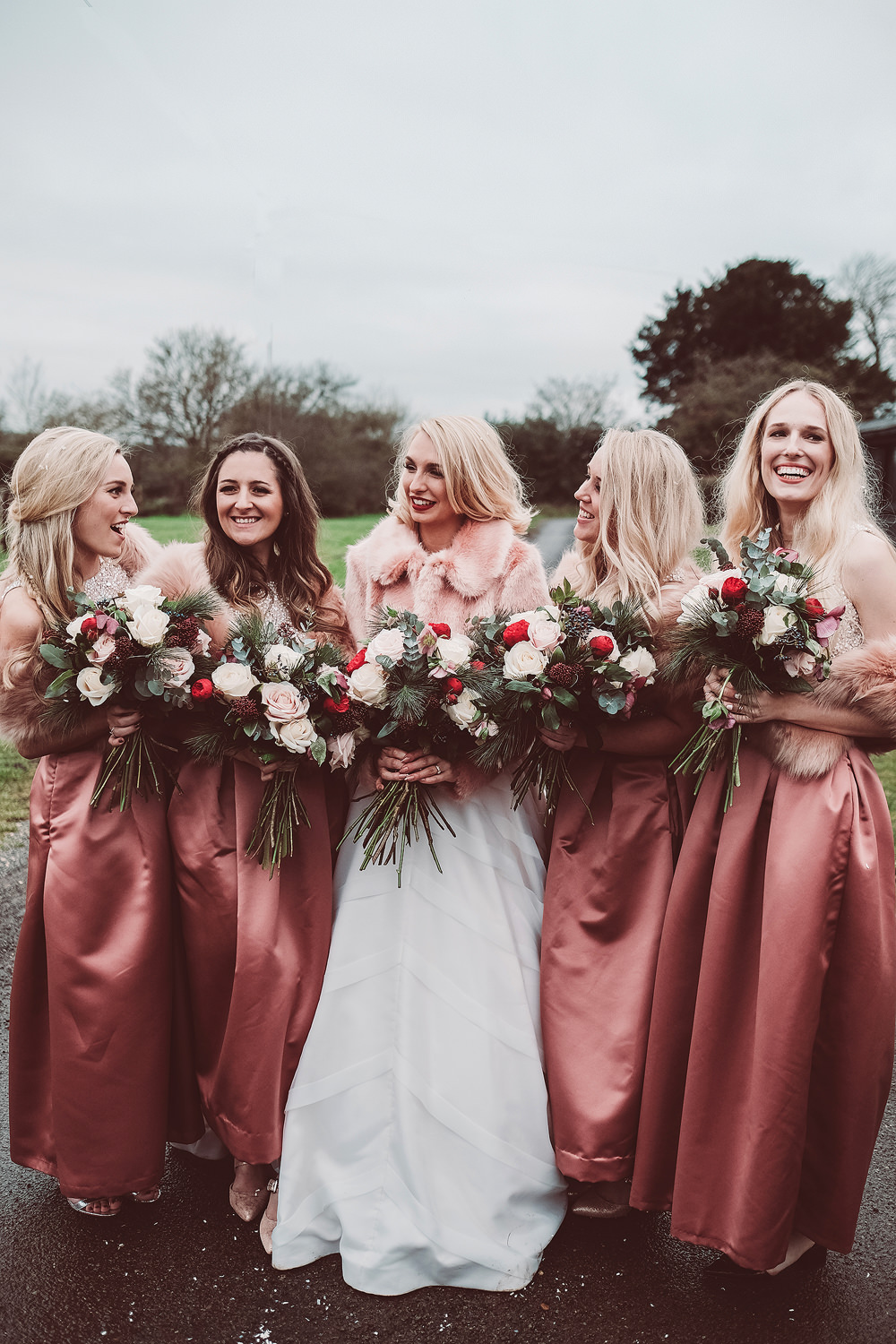 Blush Pink Christmas Wedding With Customised Faux Fur Coverup