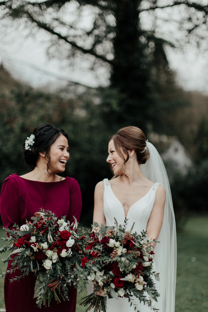 winter burgundy bridesmaid dresses