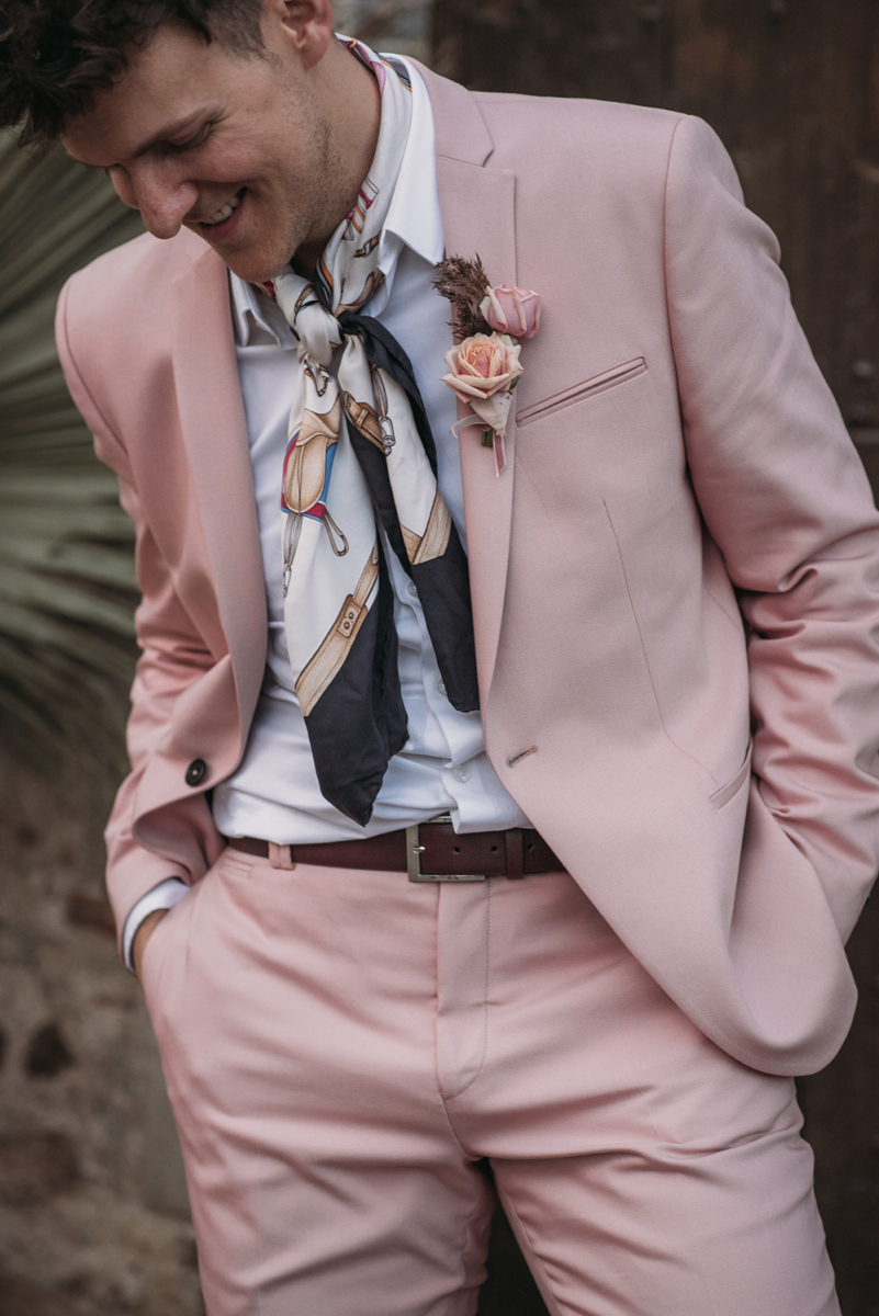 pink suit wedding