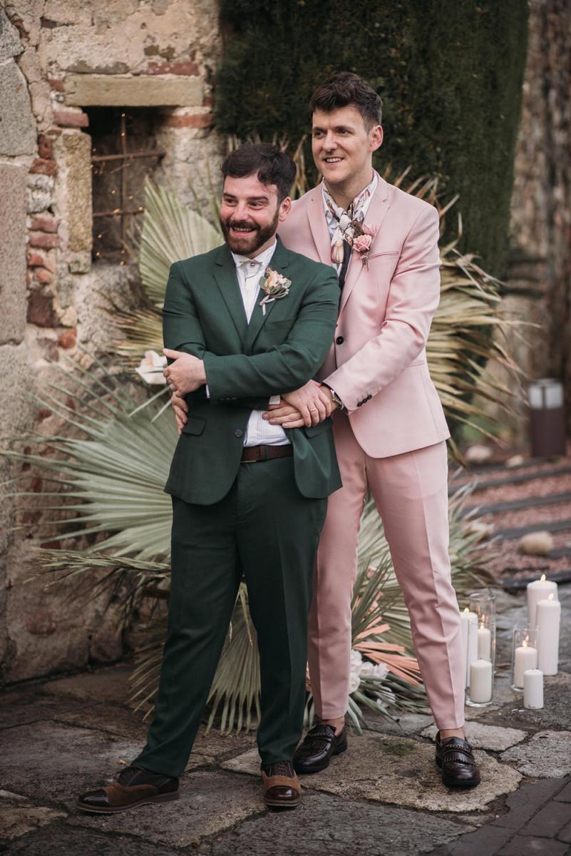 pink suit wedding