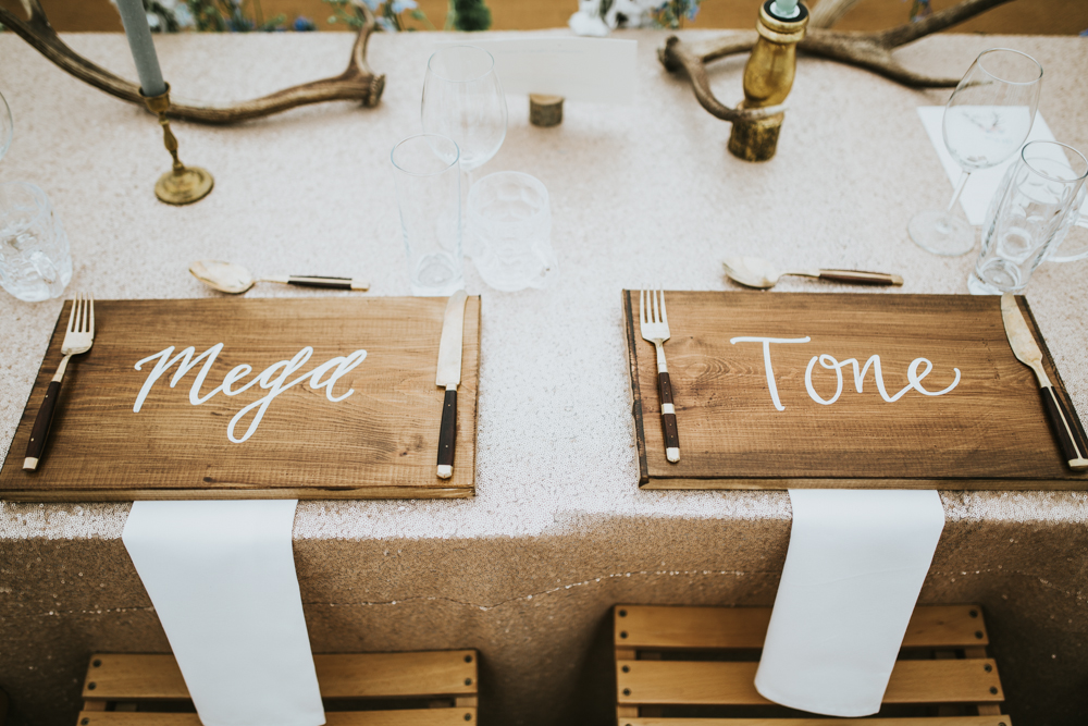 Woodland Luxe Wedding With Personalised Wooden Place Mats