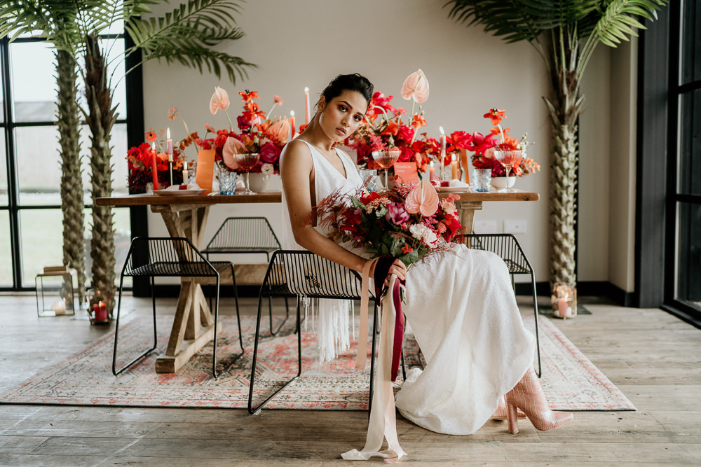 pink and red wedding dress