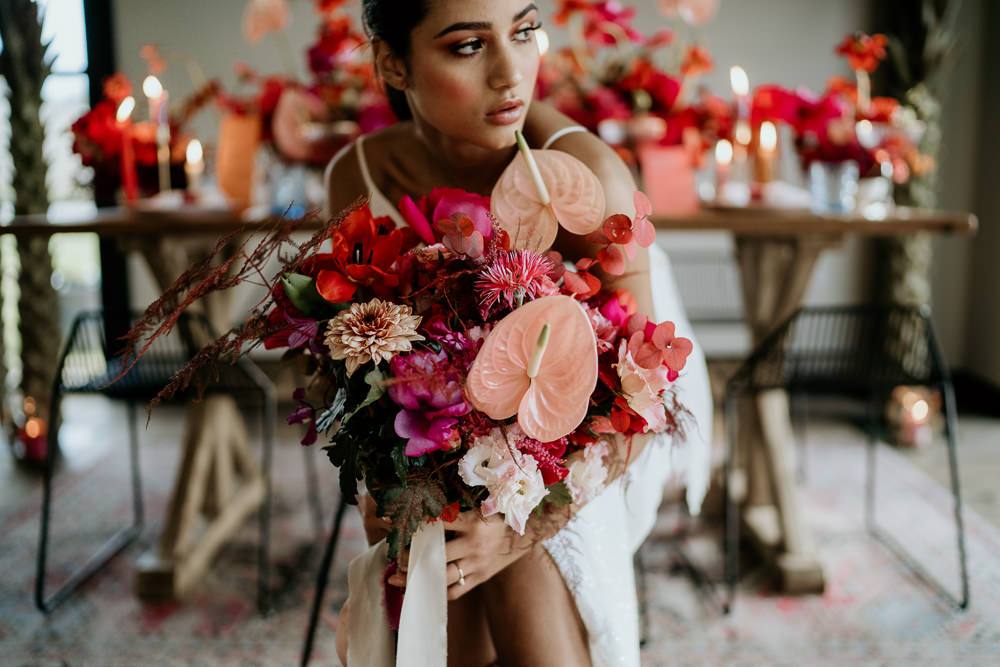 pink and red wedding dress