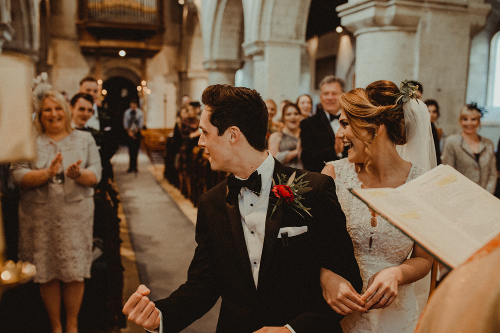 Bride in Lace Wedding  Dress  for a Black Tie Winter Wedding  