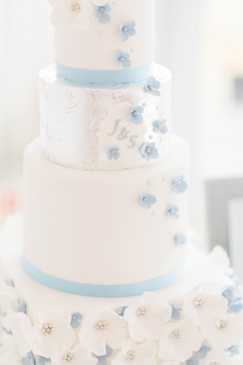 Blue White Hydrangea Wedding Bouquet And Flowers For A Rustic Barn Wedding