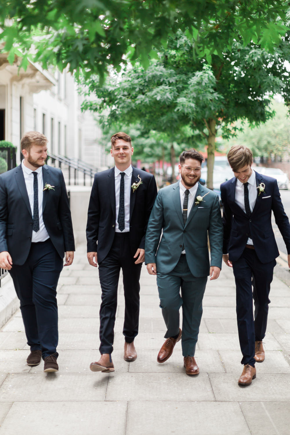 green dress navy suit